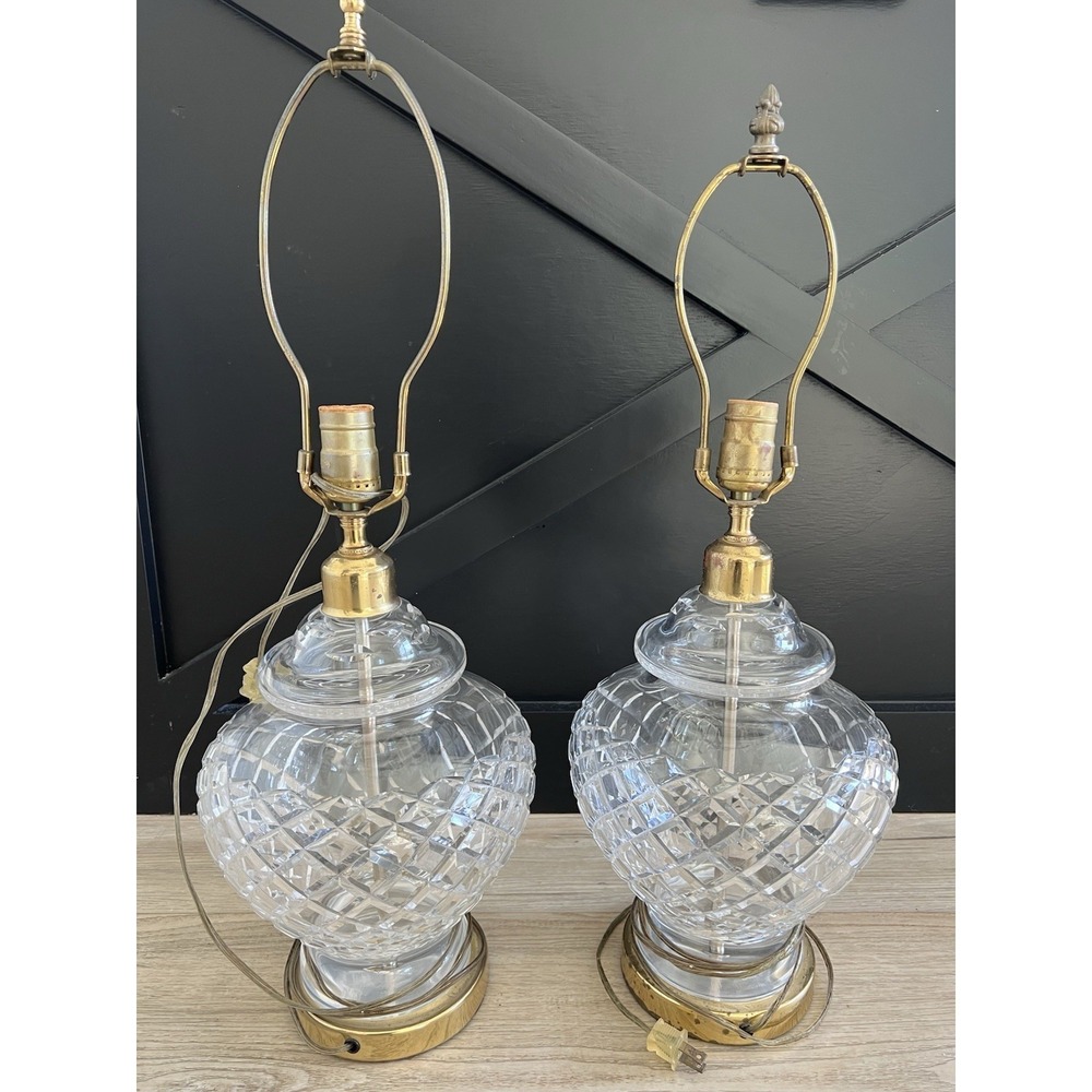 Beautiful Pair Of Waterford Crystal And Brass Table Lamps